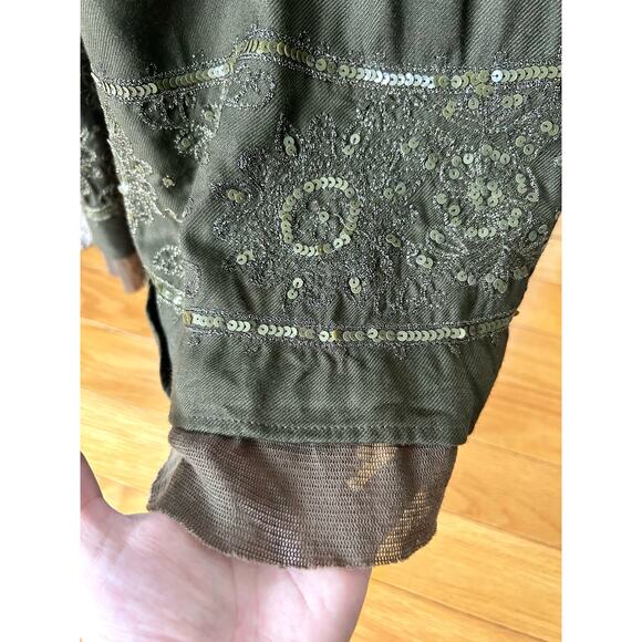 Vintage Coldwater Creek Olive Green Embroidered Maxi Peasant Skirt - Picture 3 of 7
